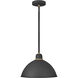 Foundry Dome 1 Light 16 inch Textured Black with Brass Outdoor Pendant Barn Light