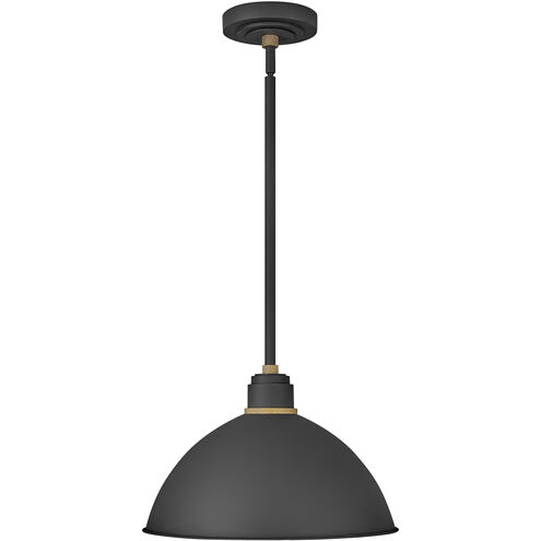 Foundry Dome 1 Light 16 inch Textured Black with Brass Outdoor Pendant Barn Light
