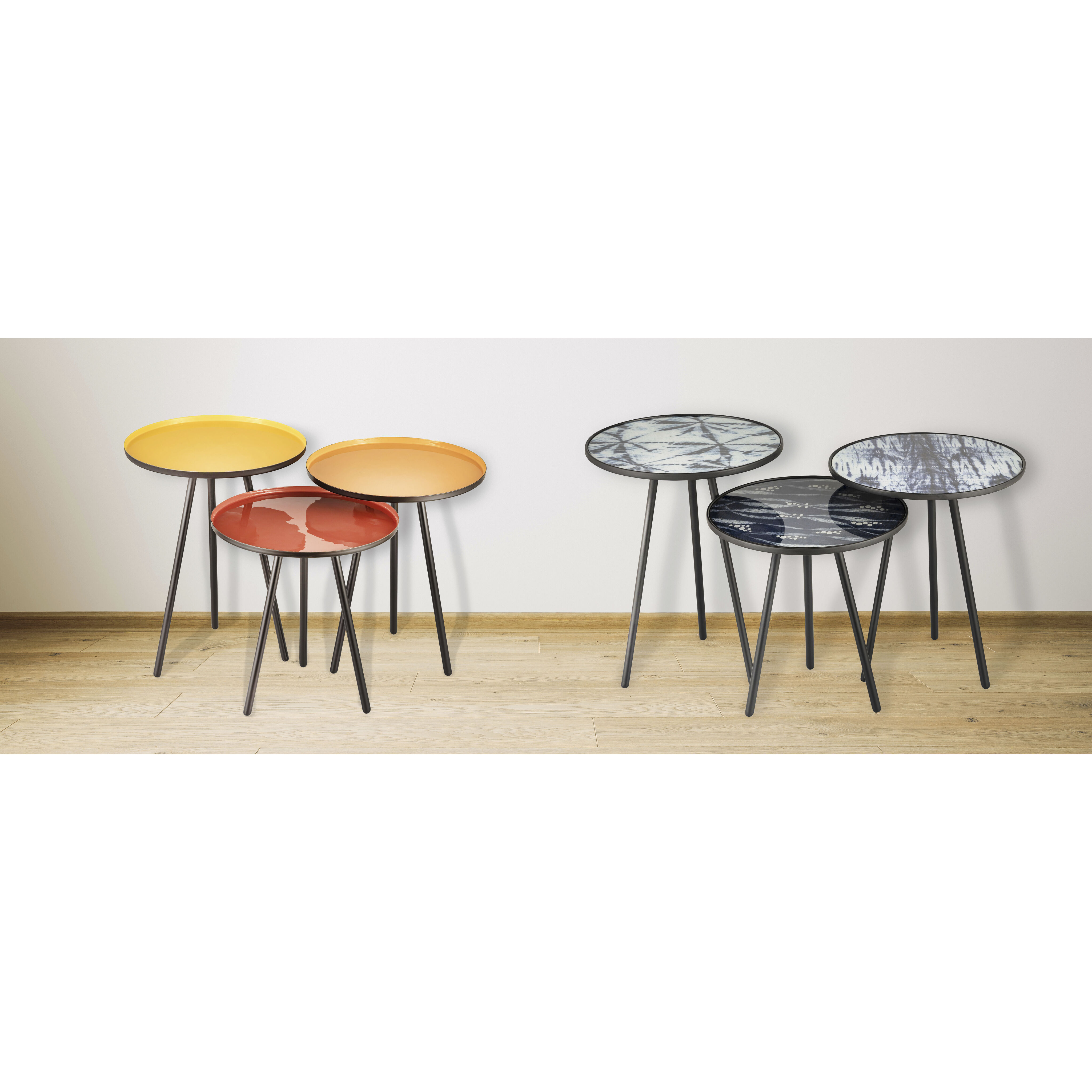 Gregg 21 X 16 inch Orange Enamel with Red Enamel and Black Accent Table, Set of 3