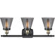 Ballston Small Cone 3 Light 26 inch Black Antique Brass Bath Vanity Light Wall Light in Plated Smoke Glass