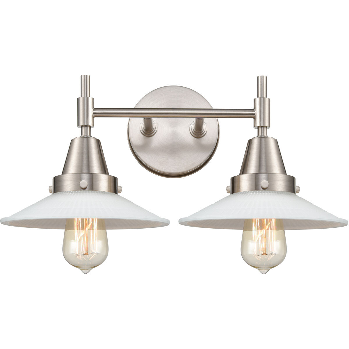 Caden 2 Light 18 inch Satin Nickel Bath Vanity Light Wall Light in Matte White Glass