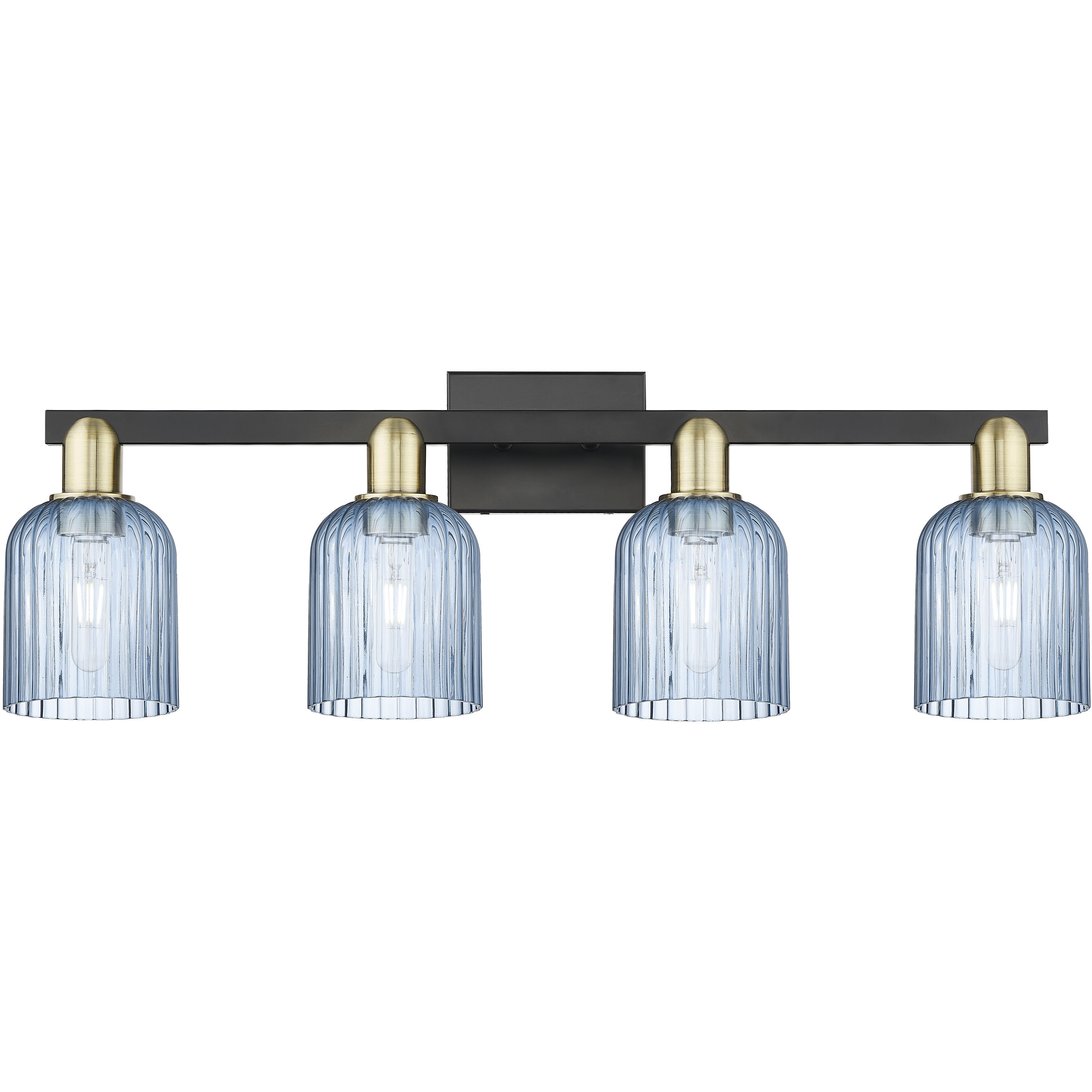 Bridal Veil 4 Light 32 inch Black Antique Brass Bath Vanity Light Wall Light in Blue Glass