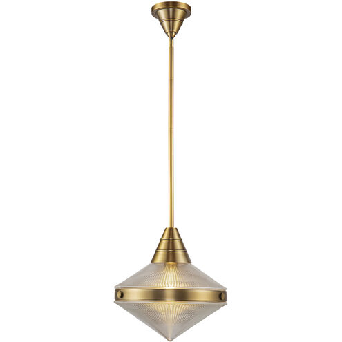 Willard 1 Light 13.5 inch Vintage Brass Pendant Ceiling Light in Clear Prismatic Glass