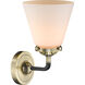 Nouveau Small Cone LED 6 inch Black Antique Brass Sconce Wall Light in Matte White Glass, Nouveau