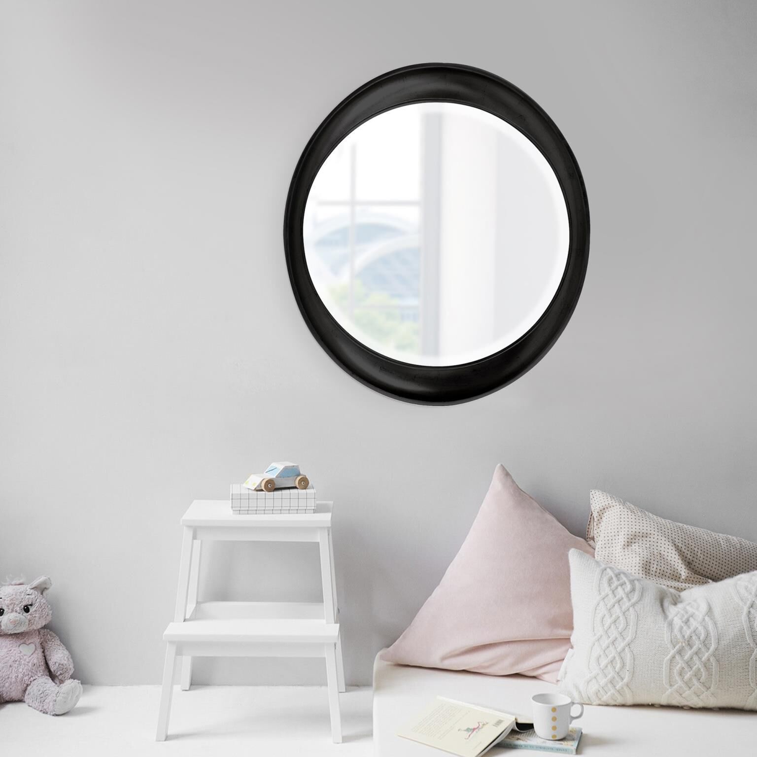 Ellipse 39 X 35 inch Glossy Black Wall Mirror