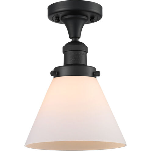 Franklin Restoration Large Cone 1 Light 8 inch Matte Black Semi-Flush Mount Ceiling Light in Matte White Glass, Franklin Restoration