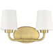 Capra 2 Light 15 inch Warm Brass Bathroom Vanity Light Wall Light, Essentials