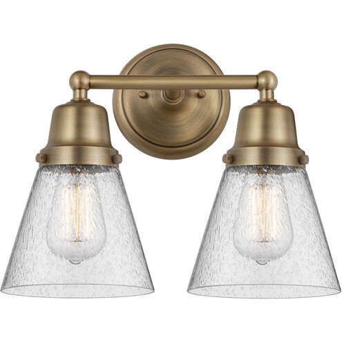 Aditi Cone 2 Light 14.25 inch Brushed Brass Bath Vanity Light Wall Light in Seedy Glass
