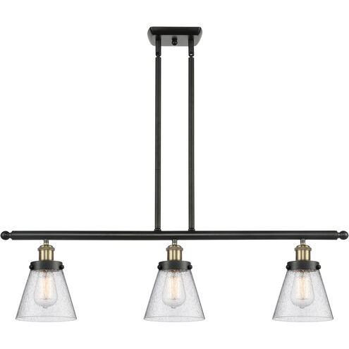 Ballston Small Cone 3 Light 36 inch Black Antique Brass Island Light Ceiling Light in Seedy Glass