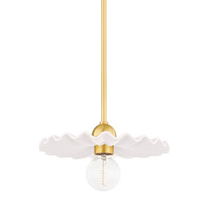 Tinsley 1 Light 12 inch Aged Brass/Ceramic Gloss Cream Pendant Ceiling Light