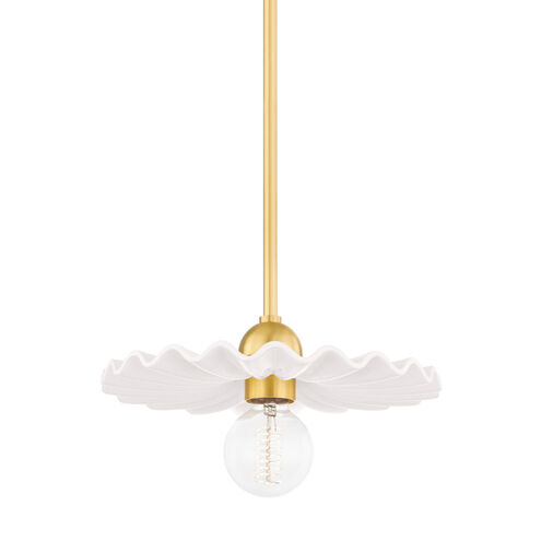 Tinsley 1 Light 12 inch Aged Brass/Ceramic Gloss Cream Pendant Ceiling Light