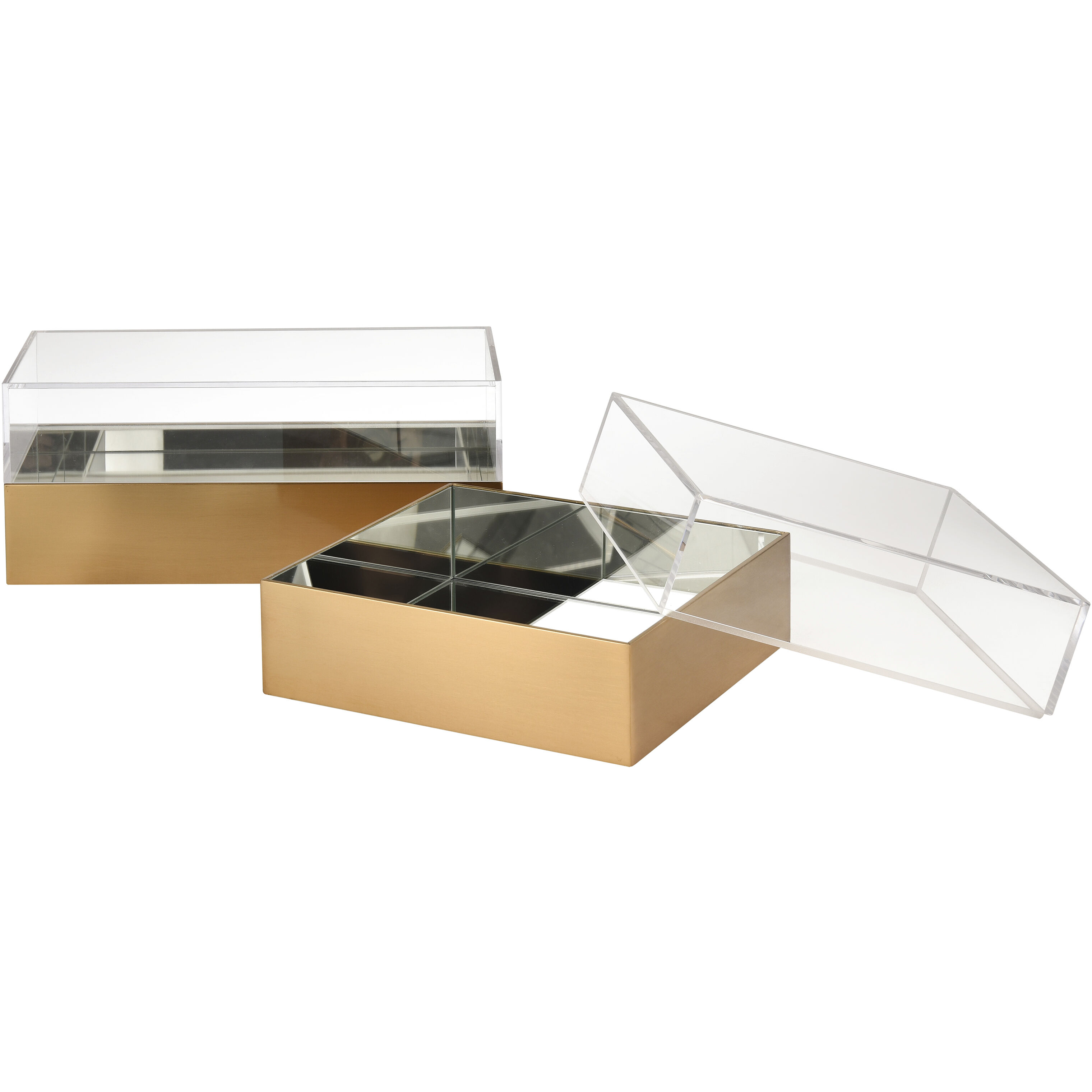 Split 14 X 7 inch Brass with Clear and Mirror Decorative Box