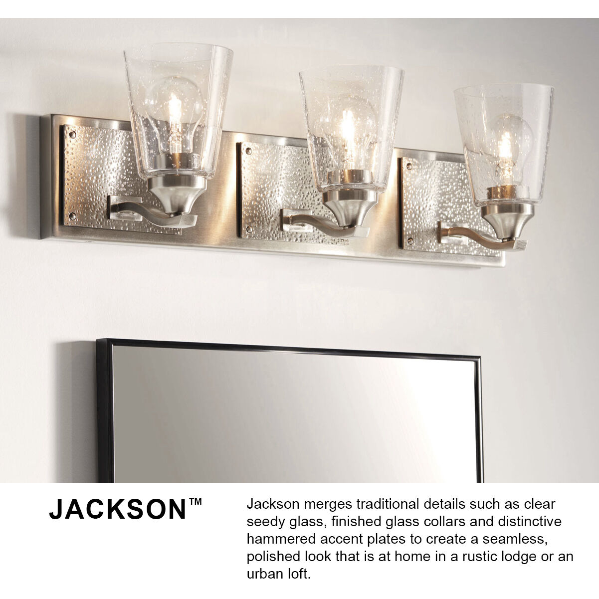 Jackson 3 Light 24 inch Brushed Nickel with Polished Antique Nickel Vanity Light Wall Light