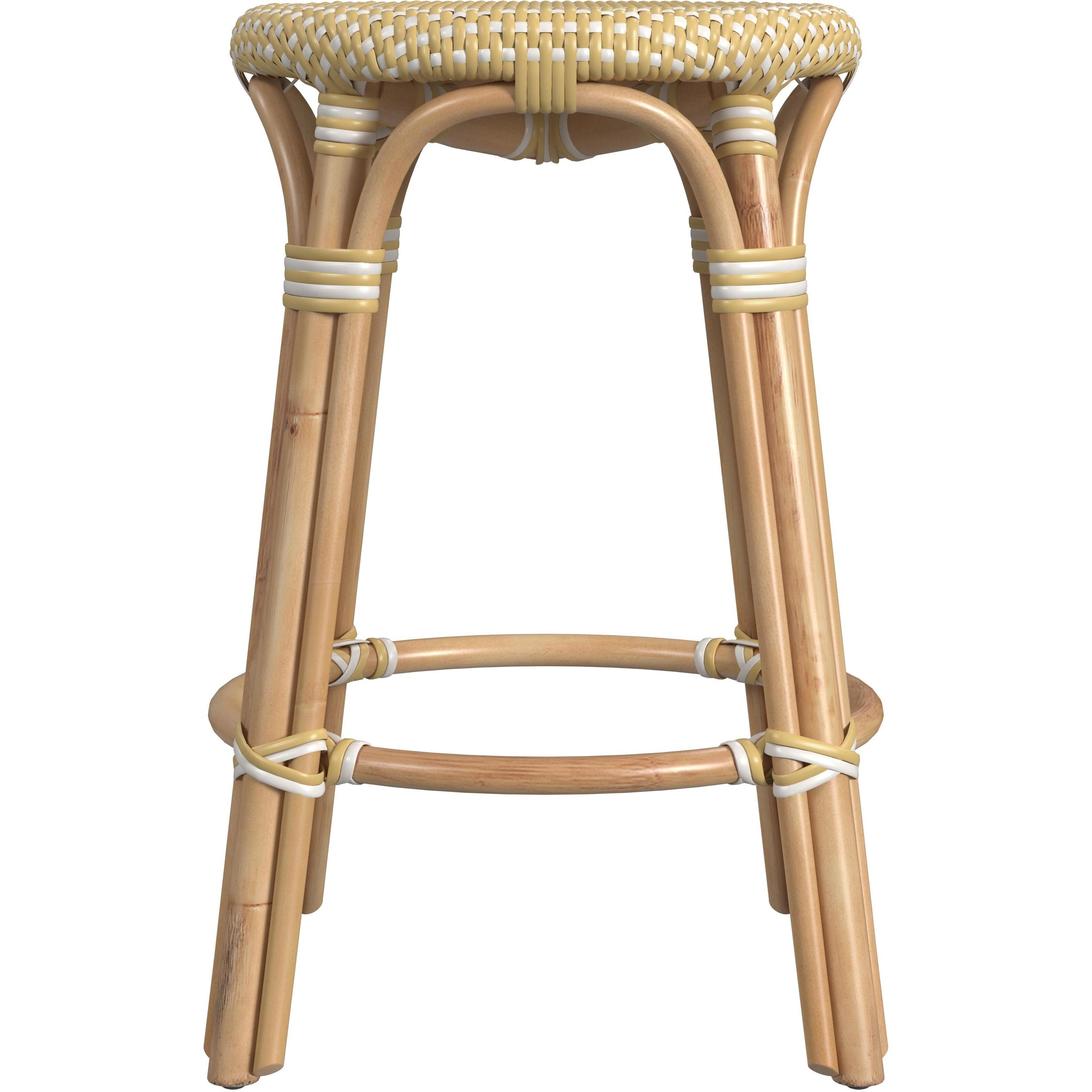 Tobias Rattan Round 24" Counter Stool in Yellow and White Dot
