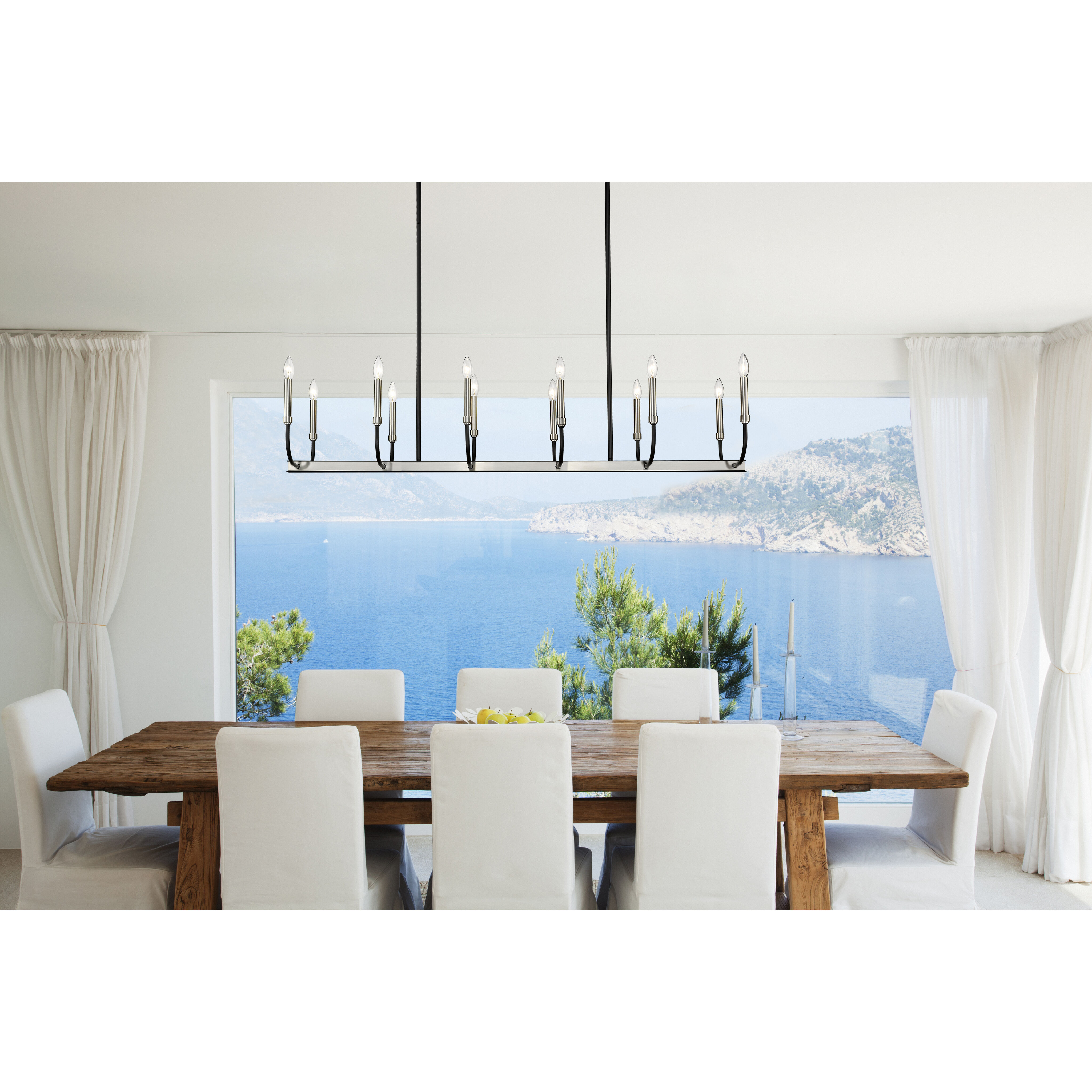 Haylie 12 Light 56 inch Matte Black and Brushed Nickel Linear Chandelier Ceiling Light