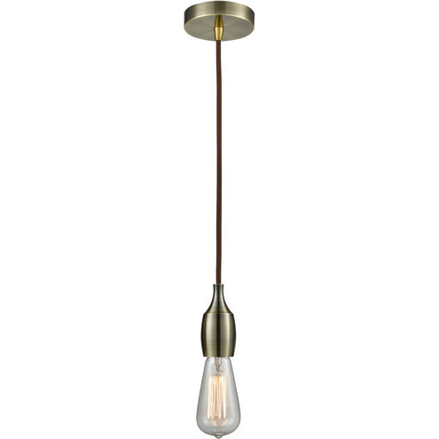 Chelsea Bare Bulb 1 Light 2 inch Antique Brass Mini Pendant Ceiling Light in Brown, Chelsea