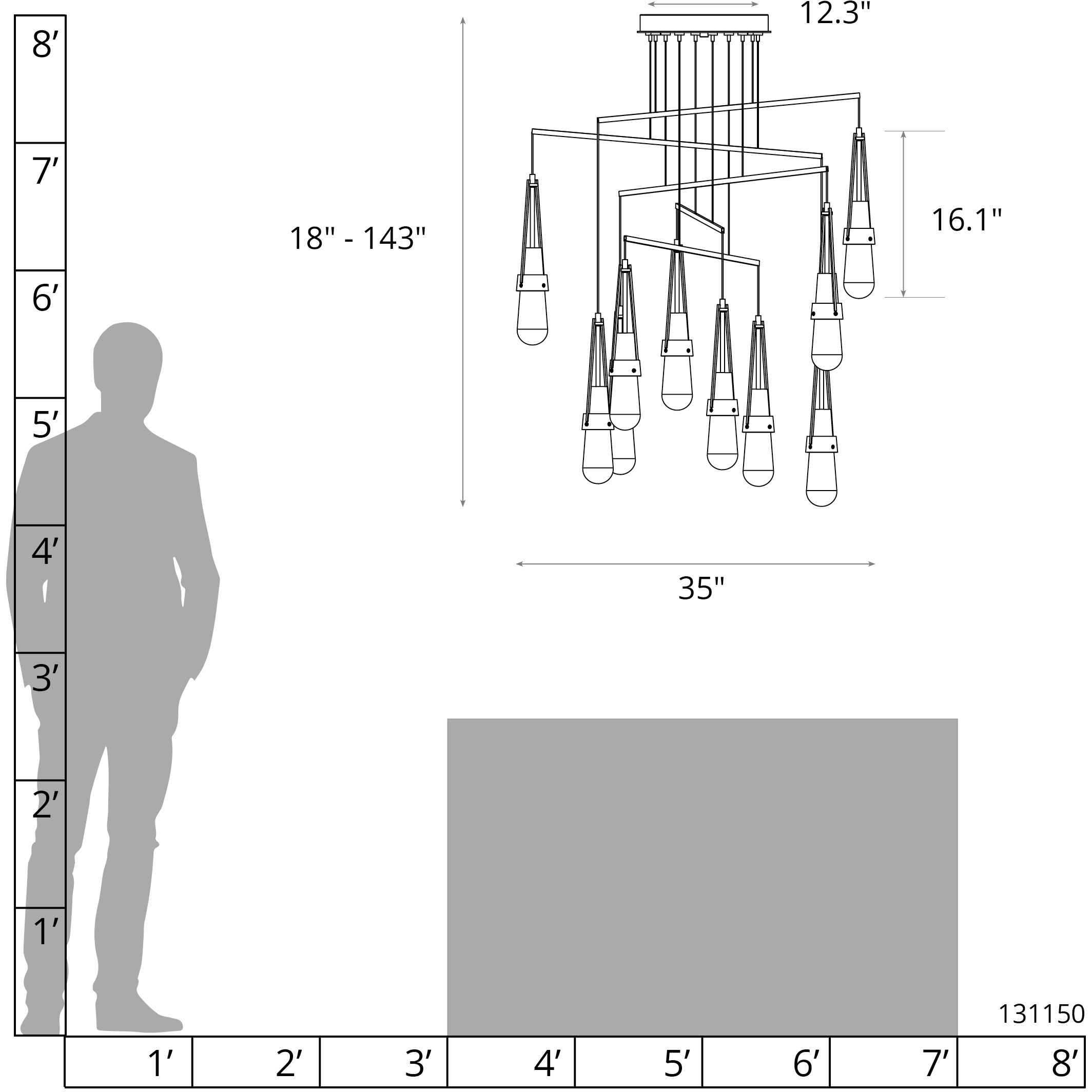 Link 10 Light 35 inch Bronze Mobile Pendant Ceiling Light in Clear with White Threading