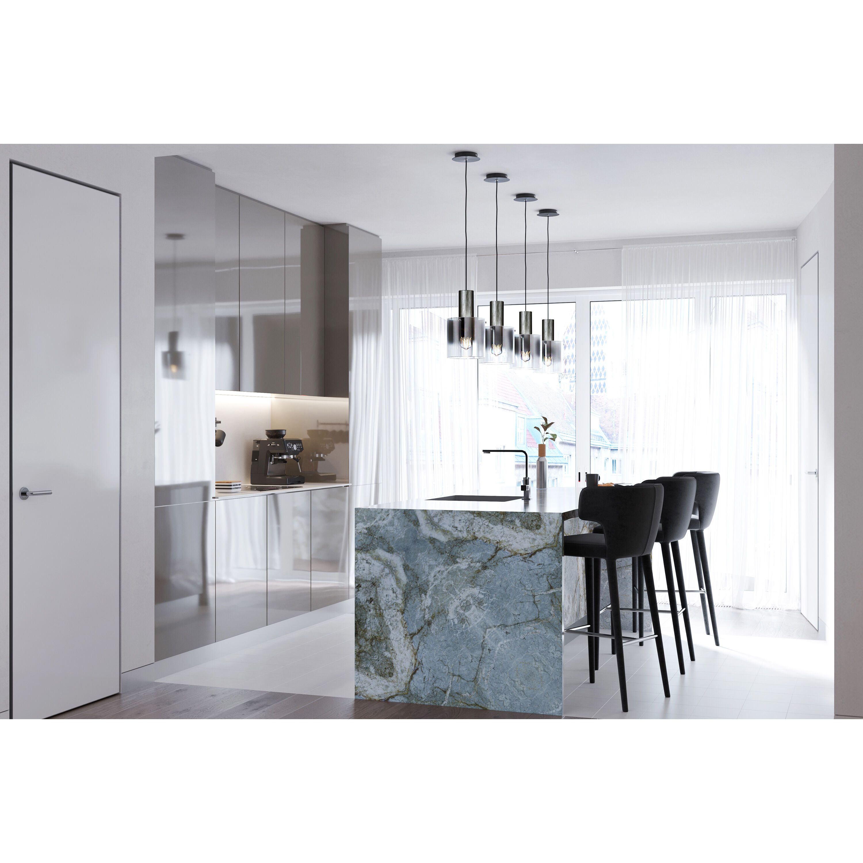 Henley LED 8 inch Satin Black and Smoke Glass Pendant Ceiling Light