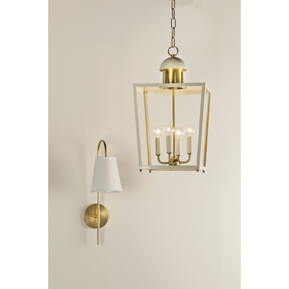 June 4 Light 12 inch Aged Brass and Soft Cream Indoor Lantern Pendant Ceiling Light