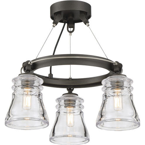 Graham Avenue 3 Light Smoked Iron/Brushed Nickel Semi Flush Ceiling Light