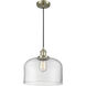 Franklin Restoration Bell LED 12 inch Antique Brass Mini Pendant Ceiling Light in Clear, Franklin Restoration