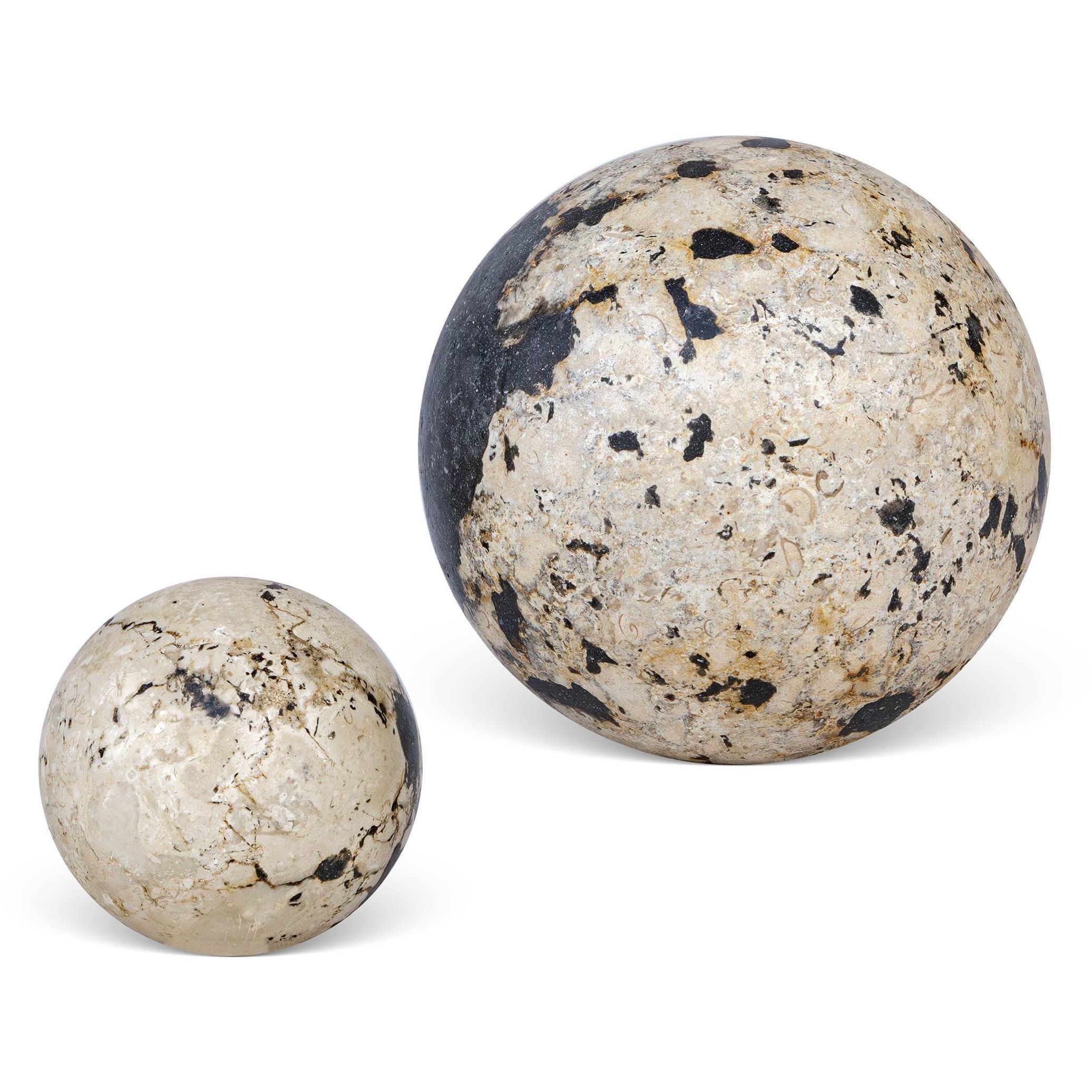 Nouveau Coral Stone with Black Resin Indoor-Outdoor Spheres, Set of 2