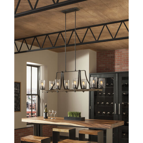 Sean Lavin Angelo 8 Light 46 inch Distressed Weathered Oak / Slate Grey Metal Linear Chandelier Ceiling Light