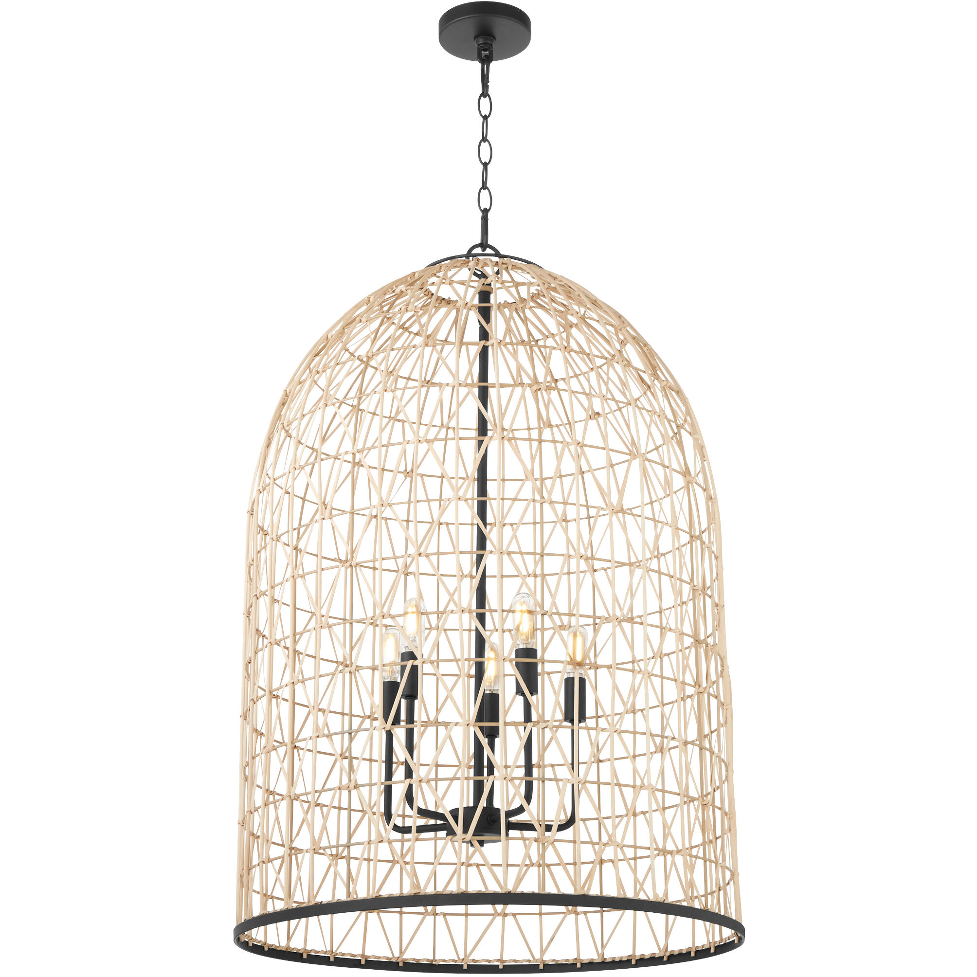 Rattan 5 Light 22 inch Matte Black Pendant Ceiling Light