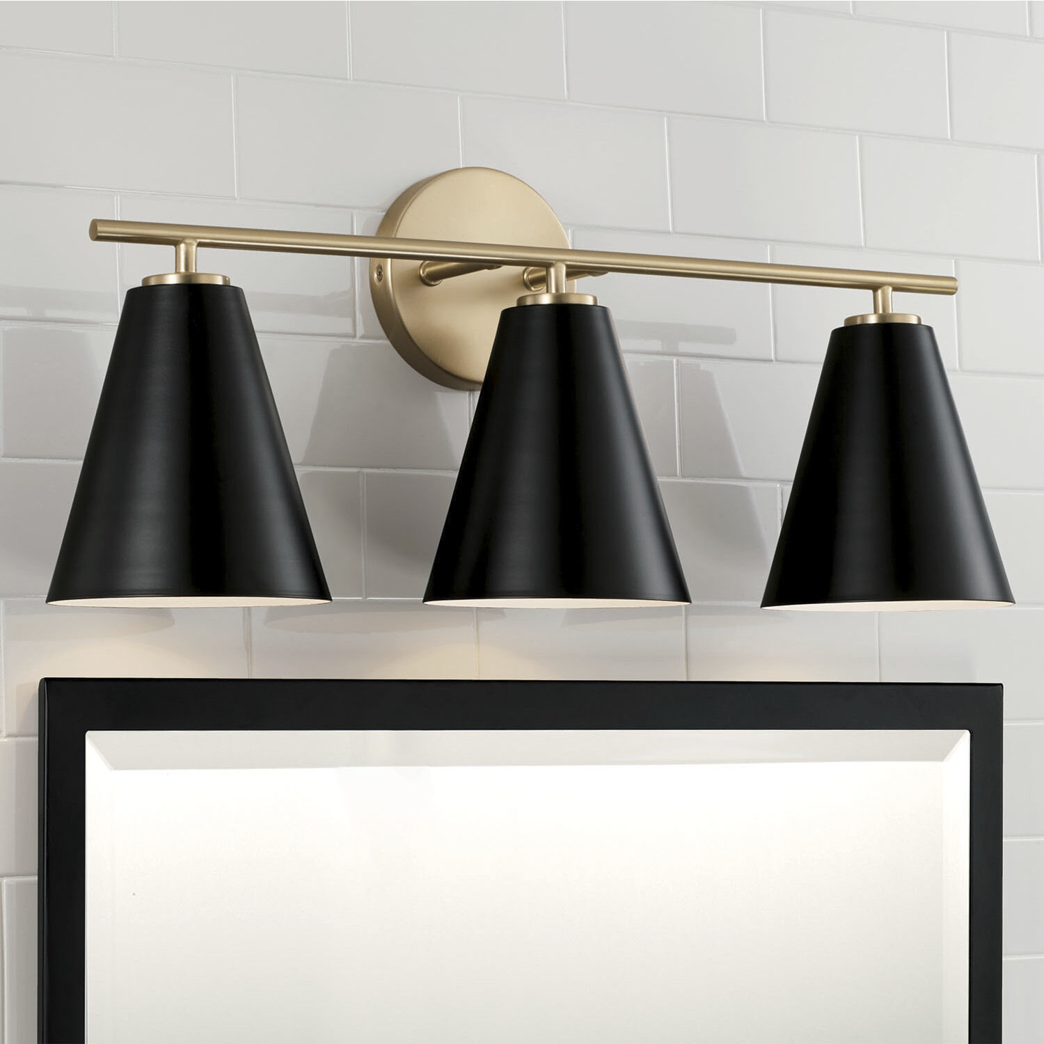 Charlie 3 Light 24 inch Matte Brass Vanity Light Wall Light in Matte Black with White Interior