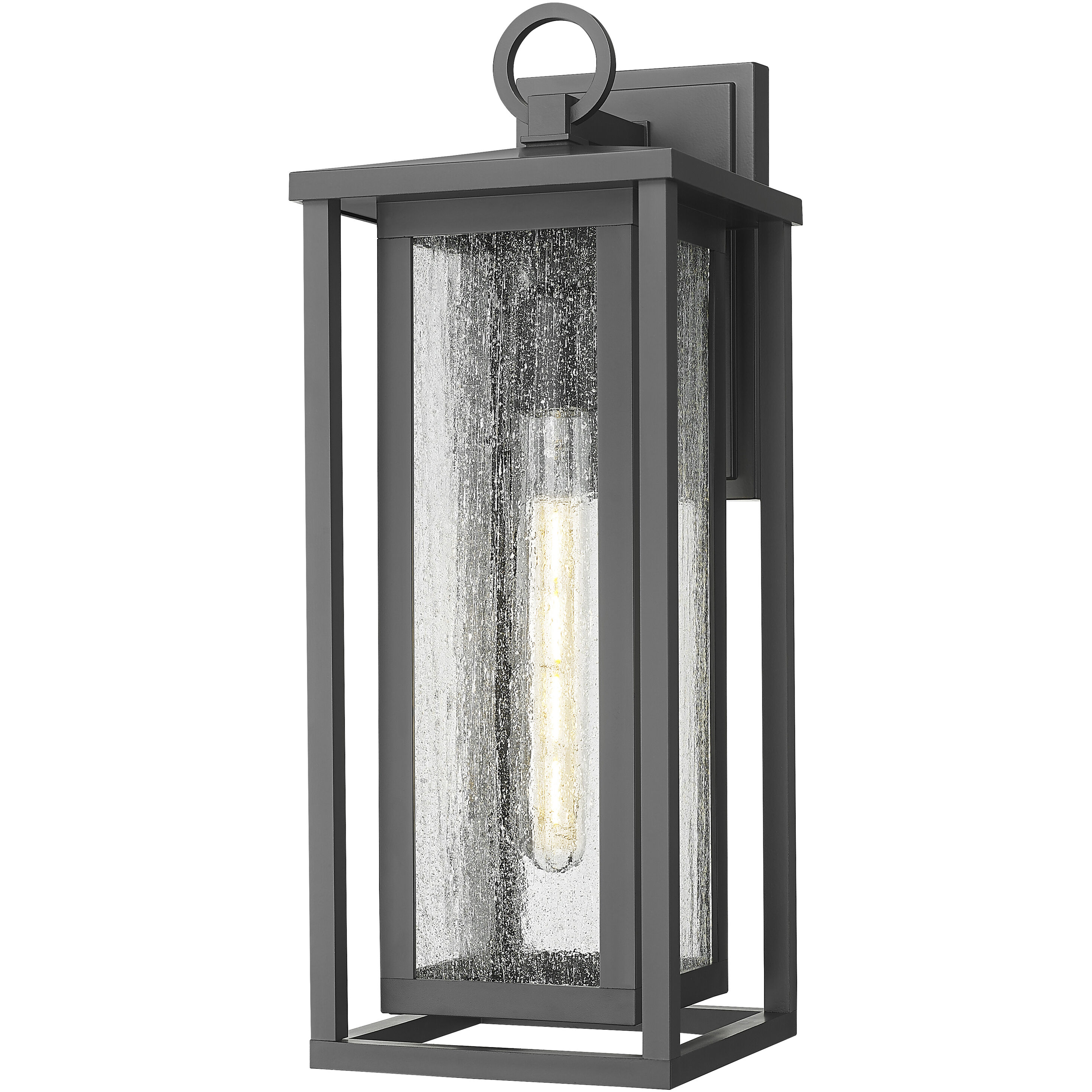 Ashland 1 Light 18 inch Matte Black Outdoor Sconce in Seedy Glass