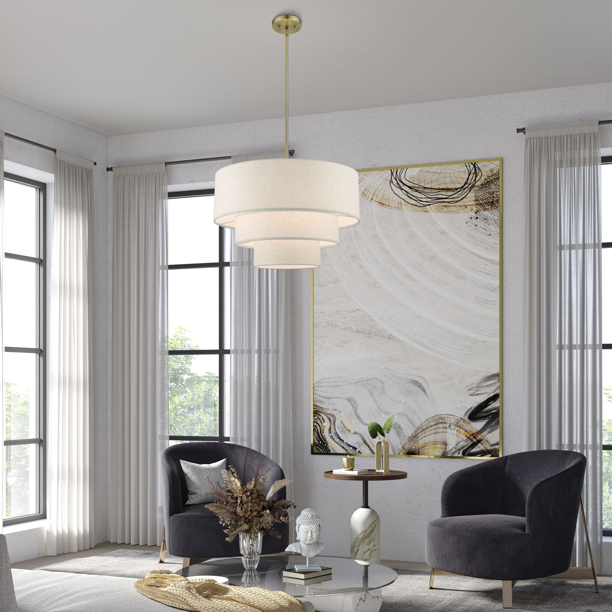 Gladstone 4 Light 23 inch Antique Brass Pendant Chandelier Ceiling Light