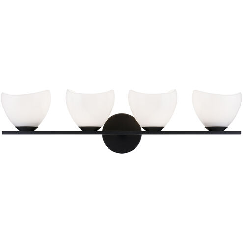 Uptowne 4 Light 26.75 inch Black Bath Vanity Light Wall Light in Black and Opal Glass