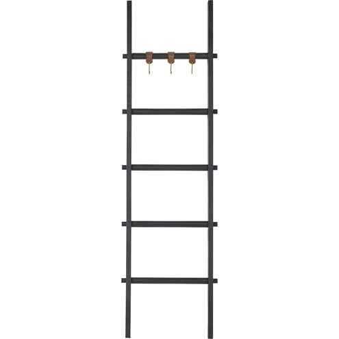 Mareva Black Decorative Ladder For Throws, with PU Leather Accent Hooks