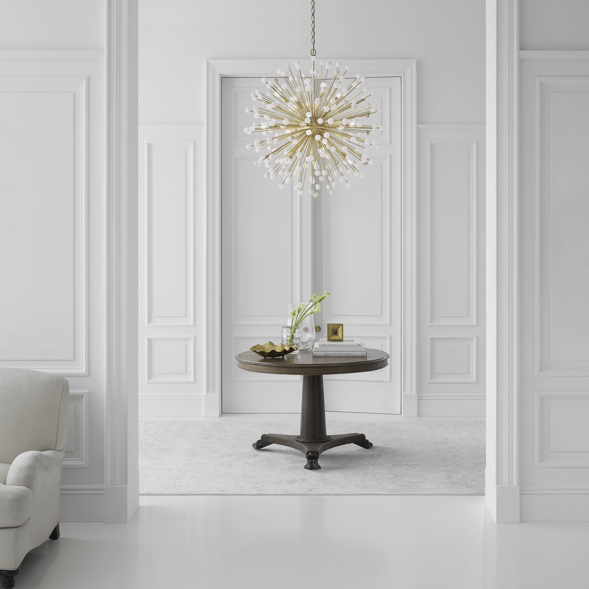 Suzanne Kasler Lys LED 41 inch Hand-Rubbed Antique Brass and Alabaster Chandelier Ceiling Light