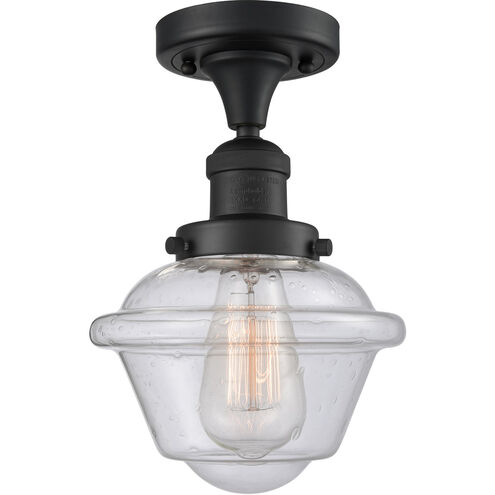 Franklin Restoration Small Oxford LED 8 inch Matte Black Semi-Flush Mount Ceiling Light in Seedy Glass, Franklin Restoration