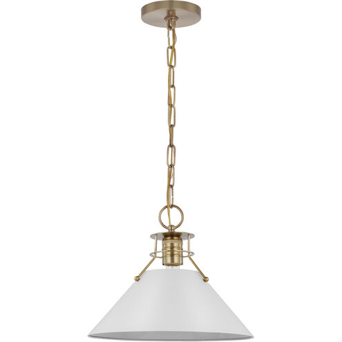 Outpost 1 Light 13 inch Matte White/Burnished Brass Pendant Ceiling Light