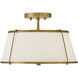 Clarke 2 Light 15 inch Lacquered Dark Brass Semi-Flush Mount Ceiling Light in Lacquered Dark Brass with Off White