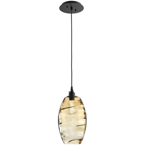 Optic Blown Glass 1 Light 7 inch Matte Black Pendant Ceiling Light in Ellisse Amber