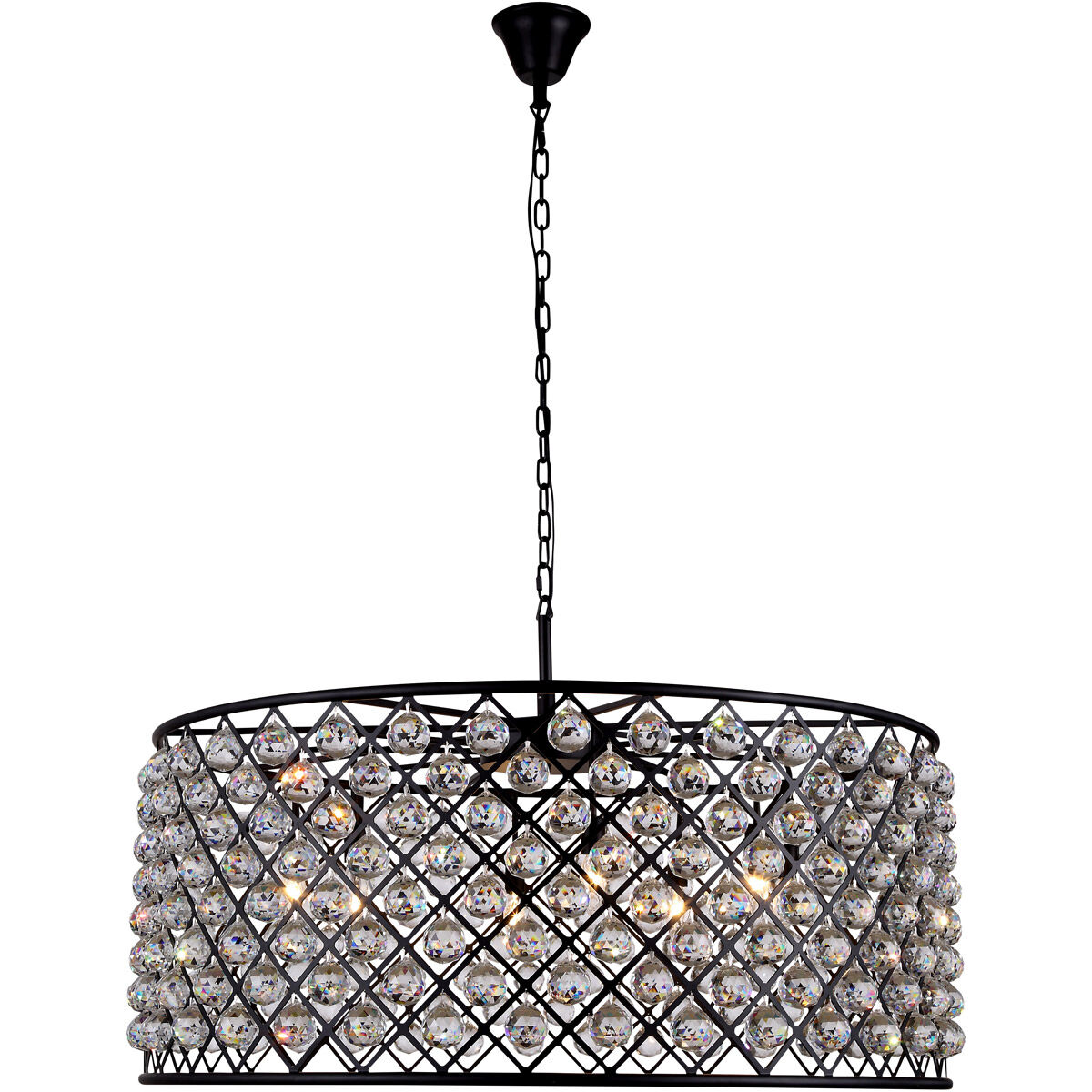 Madison 10 Light 44 inch Matte Black Pendant Ceiling Light in Clear, Faceted Royal Cut, Urban Classic