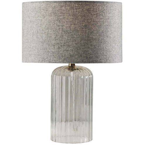 Carrie 16.5 inch 60 watt Clear Ribbed Glass with Antique Brass Neck Table Lamp Portable Light, Small, Simplee Adesso