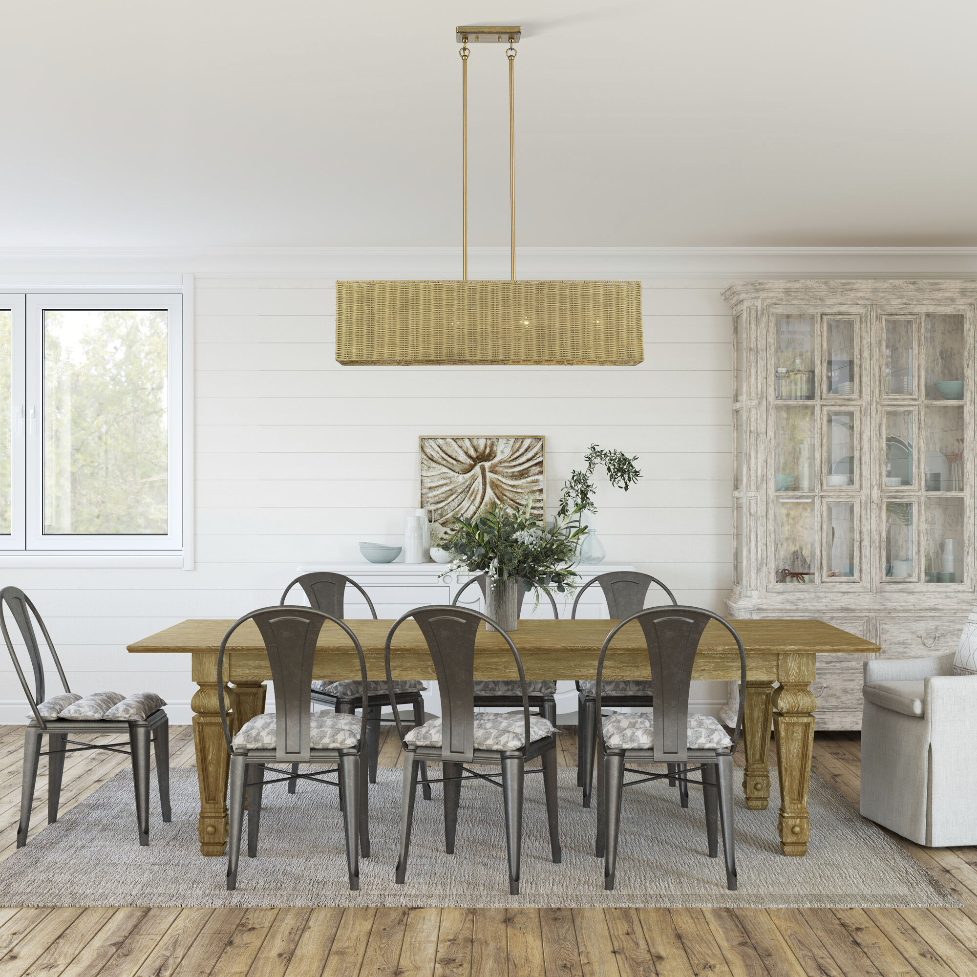 Weavington 4 Light 36 inch Antique Gold Leaf Linear Chandelier Ceiling Light, Large