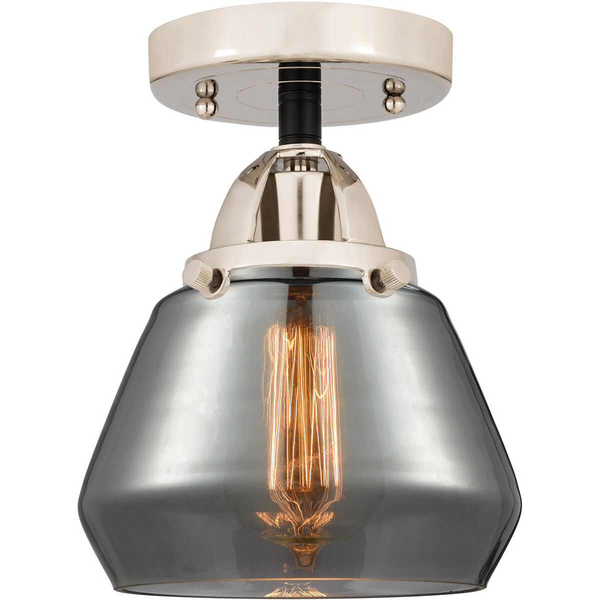 Nouveau 2 Fulton LED 6.75 inch Black Polished Nickel Semi-Flush Mount Ceiling Light in Plated Smoke Glass