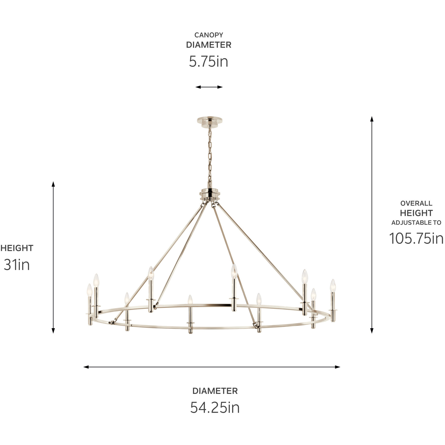 Carrick 10 Light Polished Nickel Chandelier Ceiling Light, 1 Tier Large