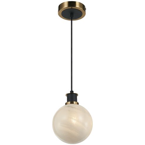 Gem LED 6 inch Black and Brushed Brass Pendant Ceiling Light in Glossy Textured White