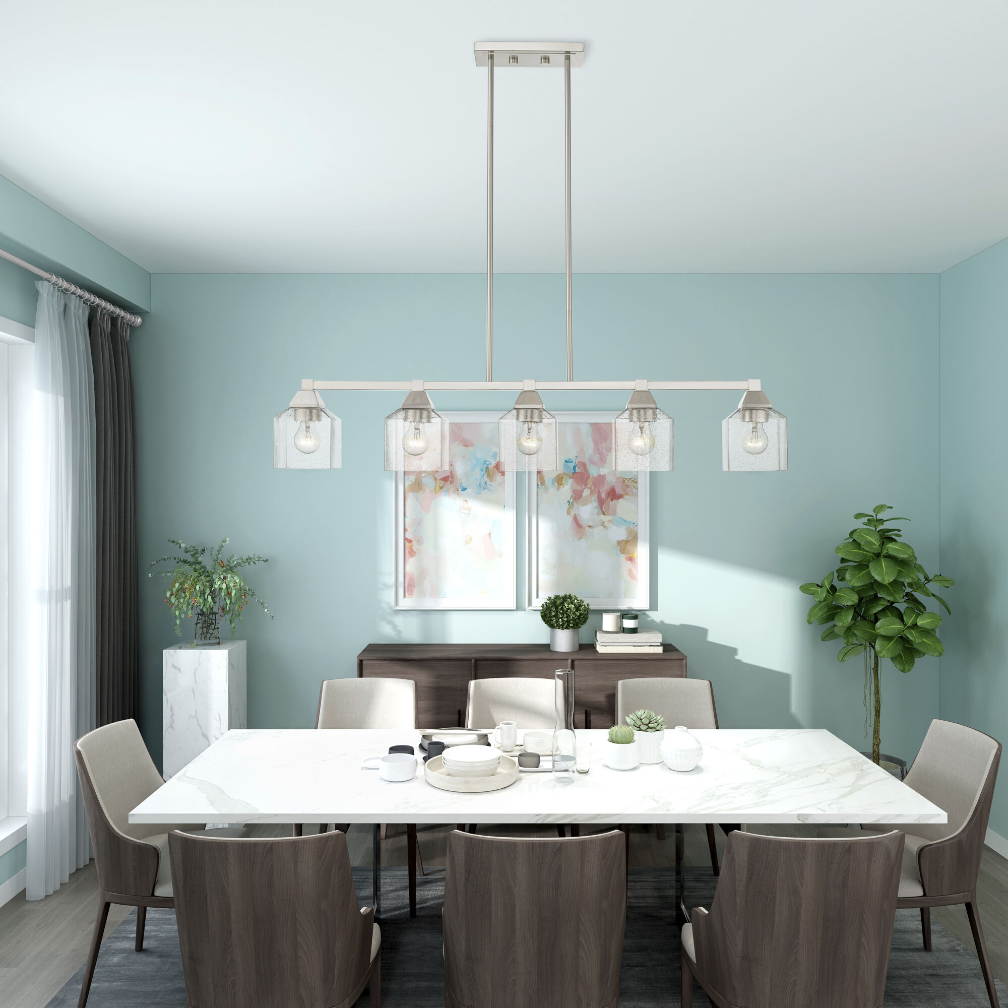 Aragon 5 Light 42 inch Brushed Nickel Linear Chandelier Ceiling Light