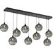 Terra 9 Light Matte Black Linear Pendant Ceiling Light in Terra Smoke, Multi-Port