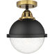 Nouveau 2 Hampden LED 9 inch Black Antique Brass Semi-Flush Mount Ceiling Light in Seedy Glass