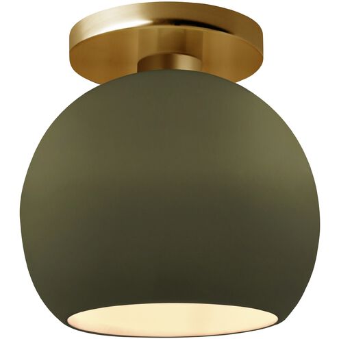 Radiance 1 Light 10 inch Matte Green and Brushed Brass Semi Flush Ceiling Light