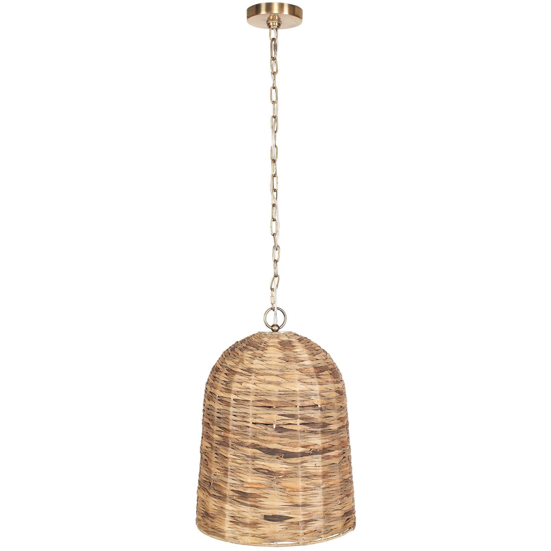 Rotorua 1 Light 13.75 inch Antique Brass and Natural Woven Sea Grass Pendant Ceiling Light