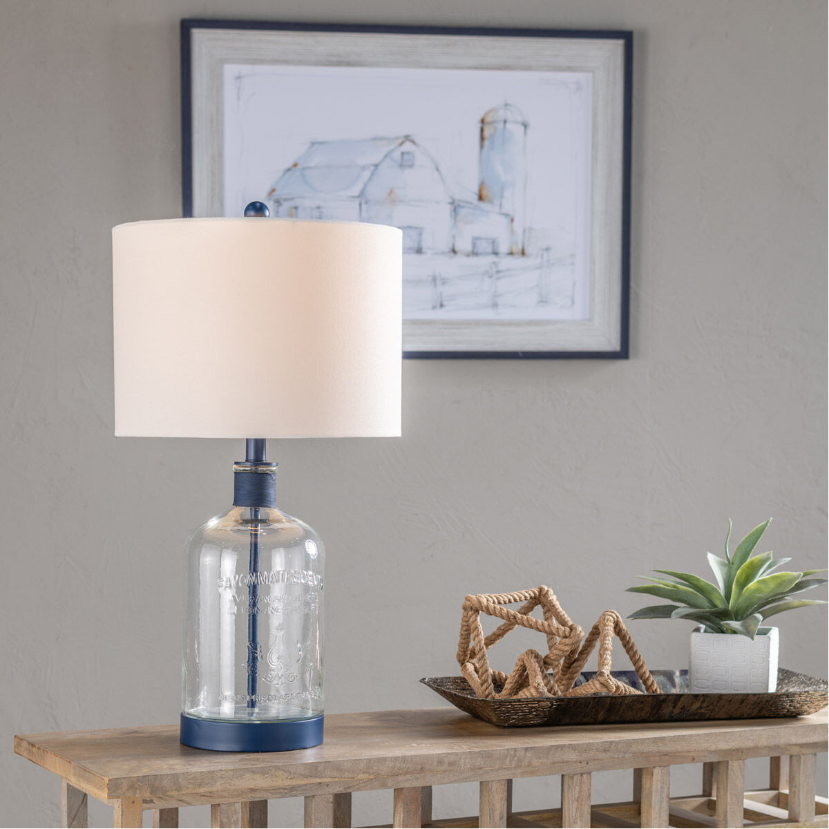 Amelia 27 inch 150.00 watt Clear and Blue Table Lamp Portable Light